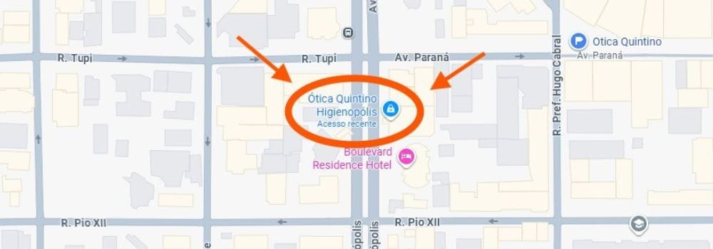 Mapa da localização central da Ótica Quintino em Londrina