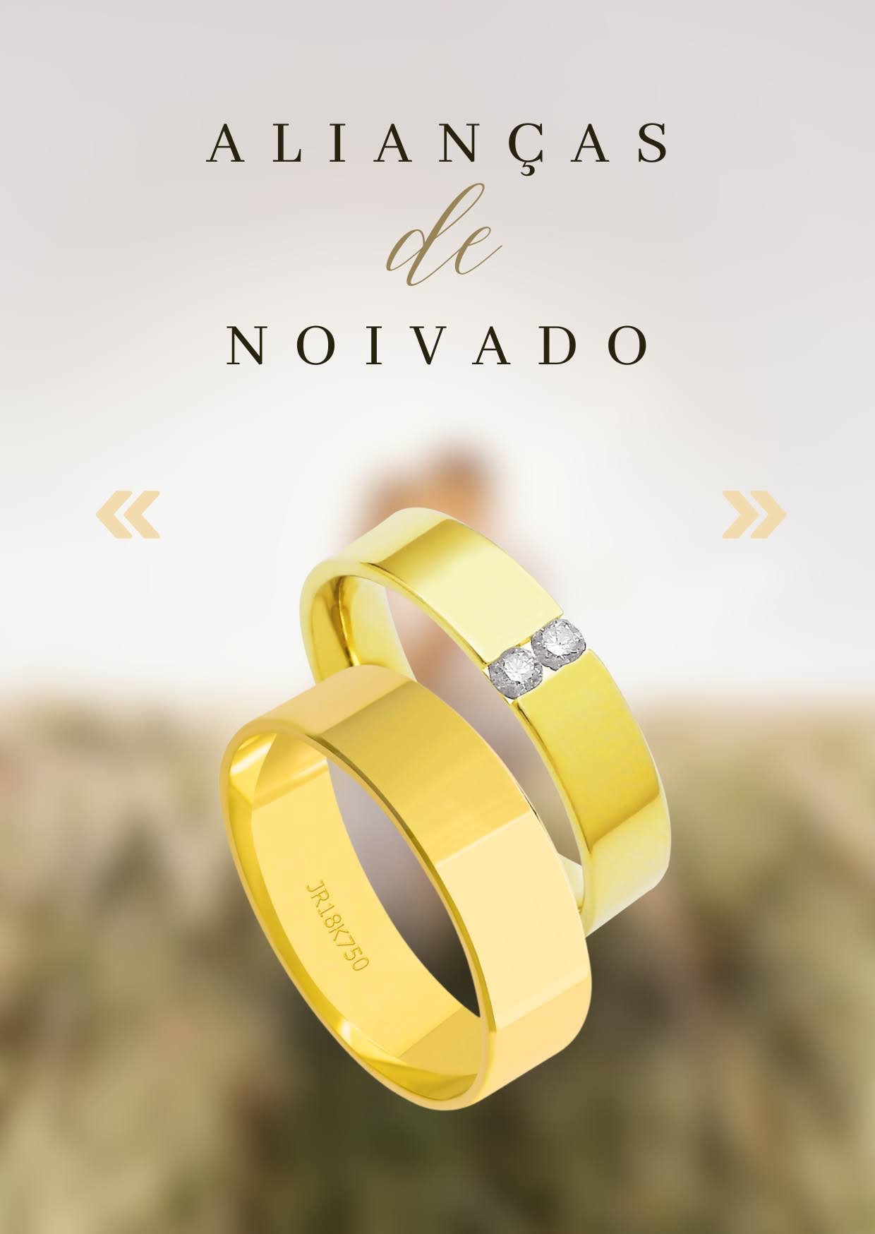 Par de alianças de noivado em ouro 18K da Ótica Quintino